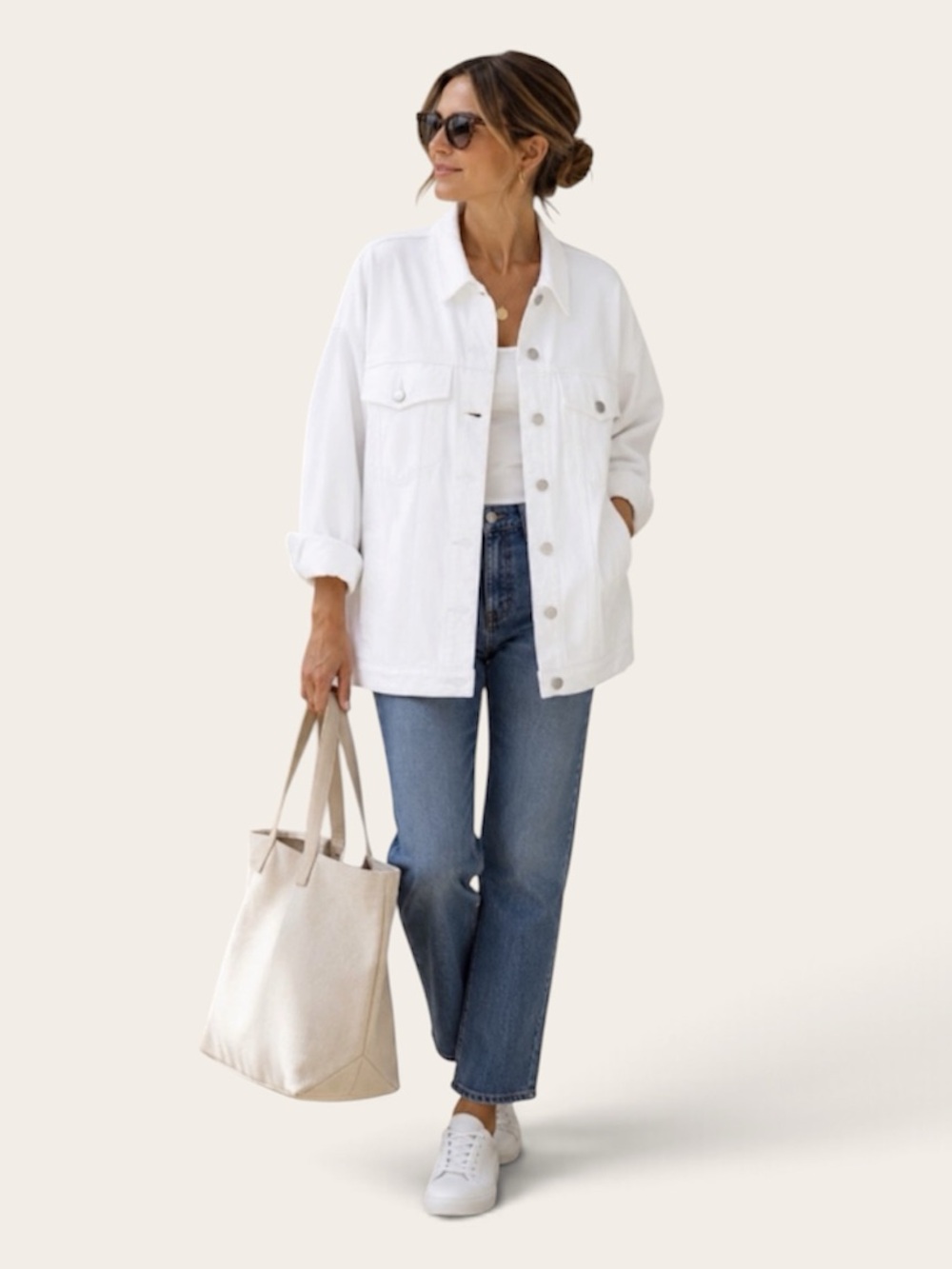 Eileen Fisher White Denim Jacket Organic Cotton Oversized Small
